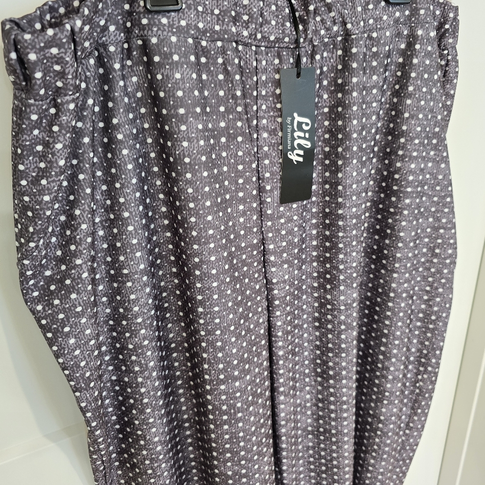 lily by firmiana 4xl Women's Pants White Polkadot Grey Dress Casual Pull-on NWT